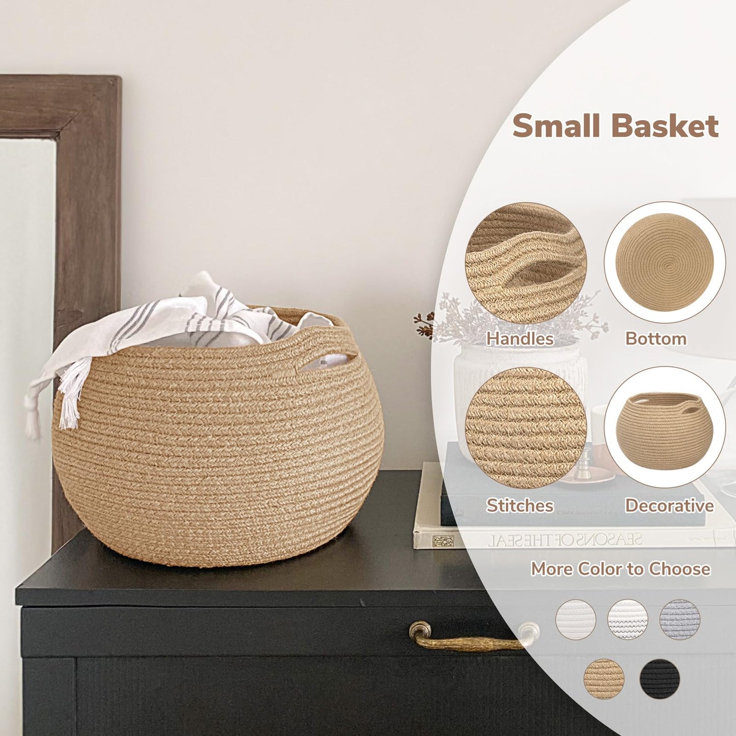 Goodpick Small Round Jute Woven Storage Basket β Decorative Organizer for Living Room, Bedroom & Plants