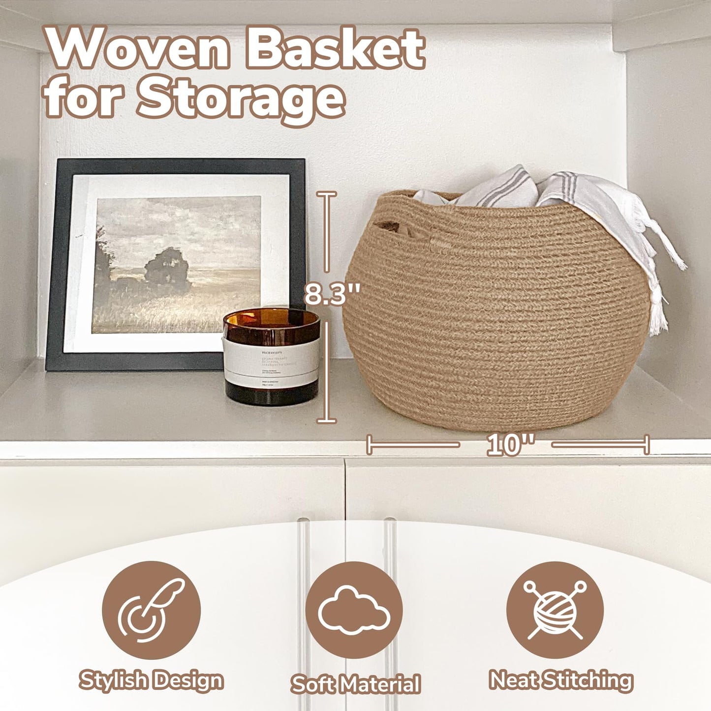 Goodpick Small Round Jute Woven Storage Basket β Decorative Organizer for Living Room, Bedroom & Plants