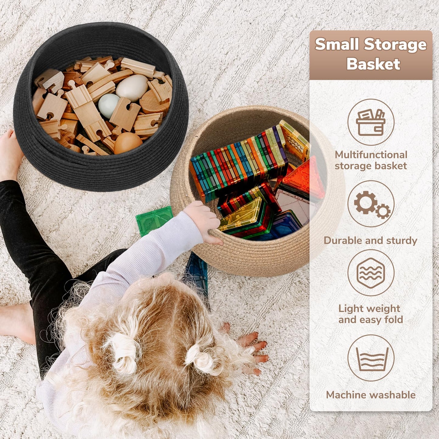 Goodpick Small Round Jute Woven Storage Basket β Decorative Organizer for Living Room, Bedroom & Plants