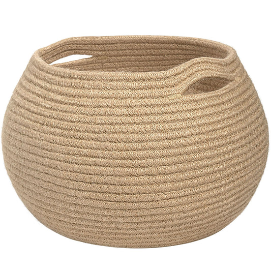 Goodpick Small Round Jute Woven Storage Basket – Decorative Organizer for Living Room, Bedroom